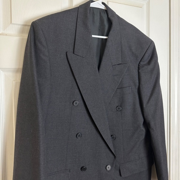 Alexandre of England Gray Pure New Wool Double Breasted Suit Jacket Men Size 40R - Picture 2 of 7